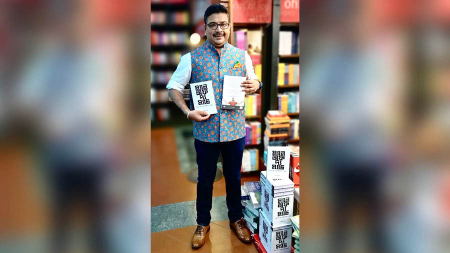 Ghosh with his first book, ‘Man of the Match’, which released in October 2022