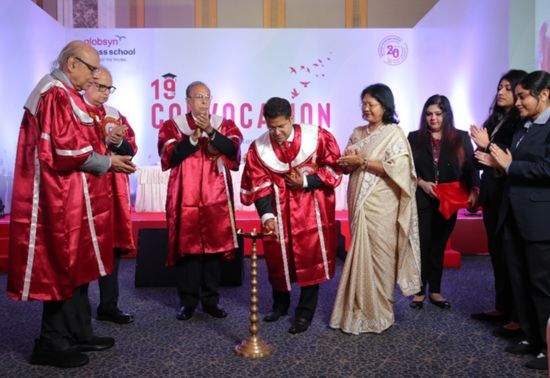 Lighting of the Lamp by Mr. Rahul Dasgupta, Director & Trustee, GBS, in the presence of eminent dignitaries like Guest of Honour Mr. Subir Chakraborty, MD & CEO, Exide Industries Limited; Mrs. Ranjana Dasgupta, Managing Trustee, Kalyani – a Bikram Dasgupta Foundation and Trustee, Globsyn Knowledge Foundation; Mr. Aloke Mookherjea, Chairman - Convocation Committee & Governing Council Member, GBS; and Prof. R. C. Bhattacharya, Vice-Chairman, GBS.