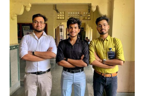 (from left to right) Soham Pal, Treasurer, Sreyan Gangopadhyay, President and Sounak Datta, Director of PR of the Economics Society of Maulana Azad College.