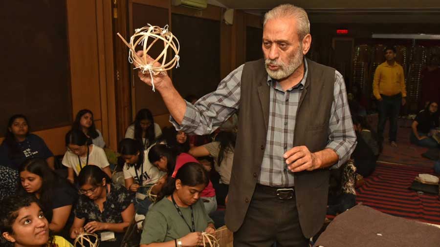 Rakesh Khatri showed the students step by step the intricacies of nest building 