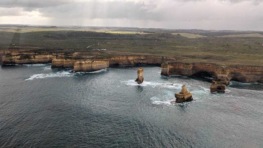 An aerial view of one of The 12 Apostles, a most famous natural wonder along the Grand Ocean Road 