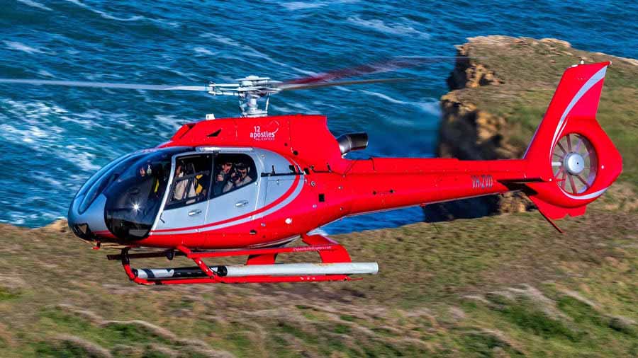 A helicopter ride is one of the ways to experience the dramatic landscape of The 12 Apostles
