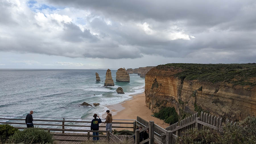 The 12 Apostles viewpoint from the ground. Until the 1960s the formations were called the Sow and Pigs 
