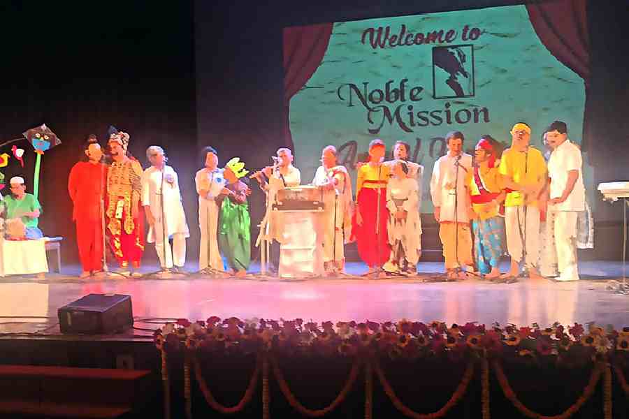 Children and other students of Noble Mission at their annual function at Madhusudan Mancha last month