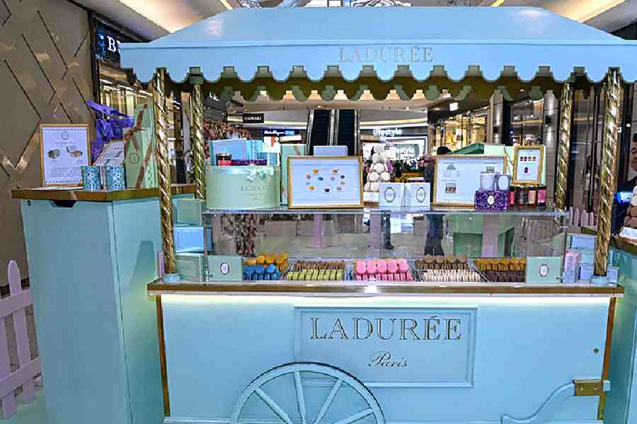 The Laduree cart in its quintessential light pistachio green colour with golden accents has become an Instagramable spot at Quest mall.
