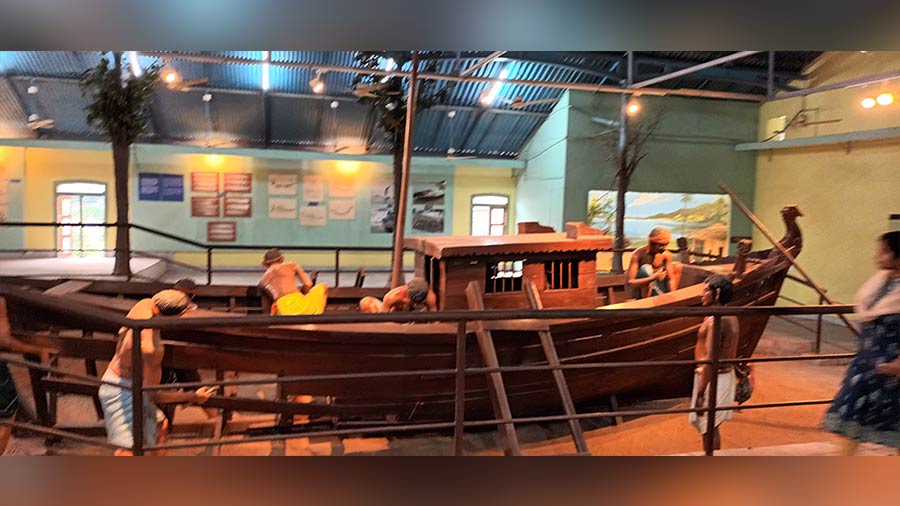 A model of a boat inside Odisha State Maritime Museum