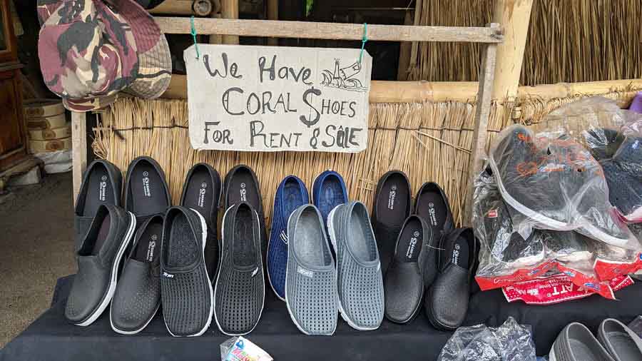 The shores have broken coral and you might need one of these to protect your feet 