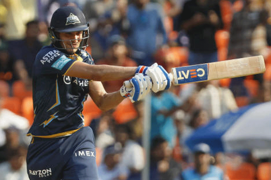 Gujarat Titans’ Shubman Gill during his Man-of-the-Match winning innings of 94 not out off 51 balls against Lucknow Super Giants in Ahmedabad on Sunday.