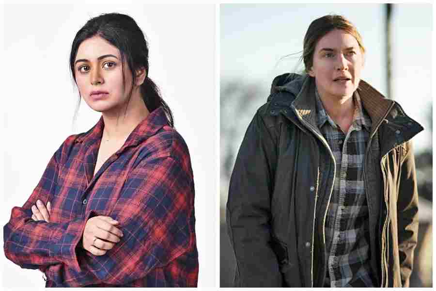(Left) “Owning your body when you have been Rose or the crush of generations and still not holding yourself to that image, takes beyond guts. She is telling you that she wants you to see her as a human and not an angel,” says Ritabhari of her other favourite, Kate Winslet. She channelled the Oscar winner’s look from Mare of Easttown. (Right) Kate Winslet in Mare of Easttown