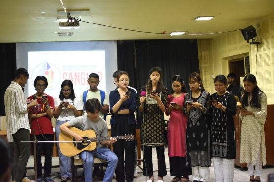 On the second day's discourse, a group of students presented a Nepali folk music performance after the session.