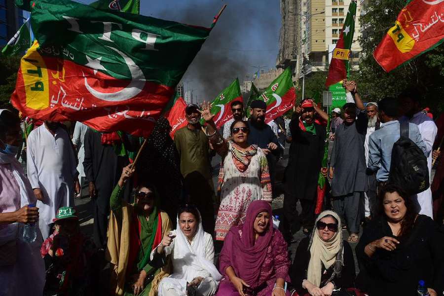 Pakistan Tehreek-e-Insaf party members and supporters chant slogans against Khan's arrest during a demonstration in Karachi. Some stormed the residence of the corps commander in Lahore, while others laid seige to a gate of the army's headquarters in the garrison city of Rawalpindi. 