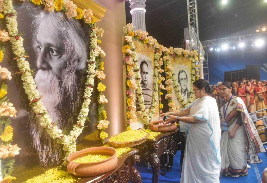 Pointing out that the May 10 programme was preceded by the birth anniversary of Rabindra Nath Tagore on Tuesday, Mamata said "It is a matter of great pride that the national anthems of both India and our neighbour Bangladesh had been composed by Gurudev Jana Gana Mana' and Amar Sonar Bangla' respectively.” She also paid floral tribute to legends of Bengal like Tagore, Vidyasagar and the founder of the school, John Elliot Drinkwater Bethune