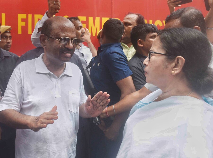 Saraf House near Raj Bhavan caught fire on Wednesday morning. Governor CV Ananda Bose had rushed to the site to oversee the fire-fighters’ efforts to douse the flames. He was later joined by chief minister Mamata Banerjee. Seven fire-tenders were pressed into service to curb the blaze