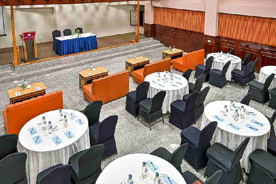 The large banquet hall is well-equipped to host both corporate and social events