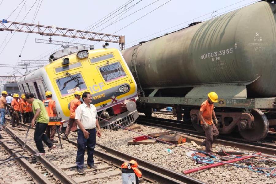 The trains after the accident near Saktigarh on Thursday