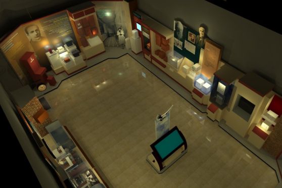 Aerial view of Connect- the section dedicated to artefacts, mannequins and replicas portraying the development of telephones. 