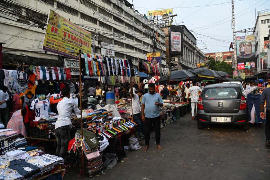 Hawkers set stalls blocking the road in New Market on Friday