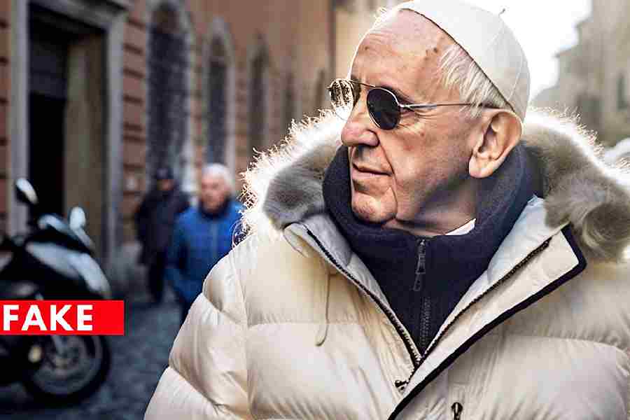An AI-generated image of Pope Francis in a puffer jacket