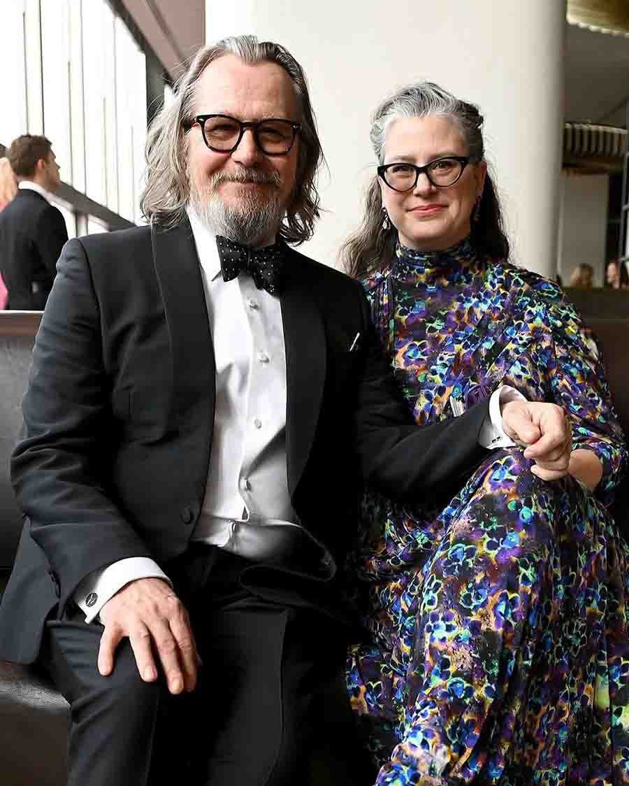 Five-time BAFTA winner Gary Oldman attended the awards ceremony with his wife Gisele Schmidt, who rocked a floral blue dress.