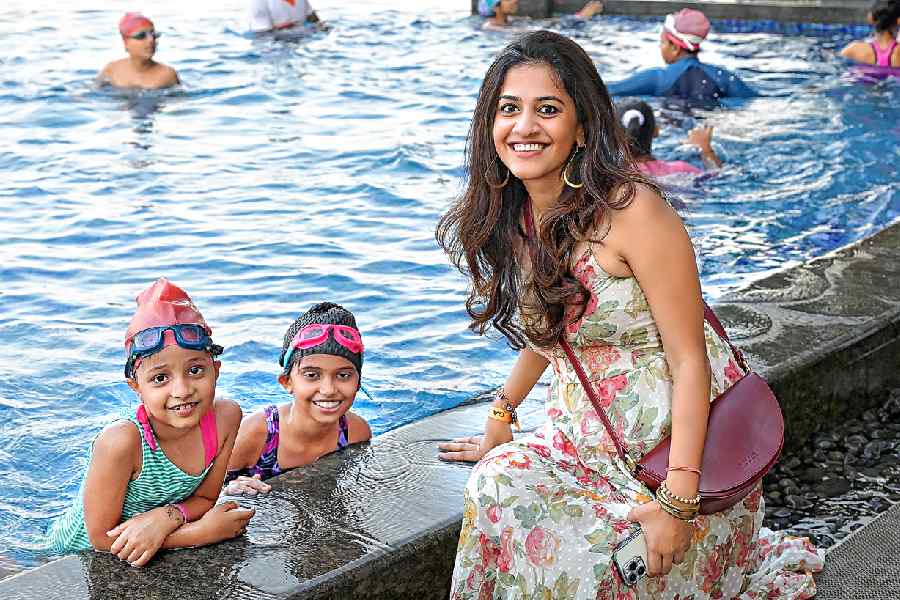 “I think it was such a wonderful experience and an amazing vibe. The kids had a complete blast in the water, mainly in this heat,” said Neha Jhunjhunwala with her nieces Samika and Divisha Kejriwal.