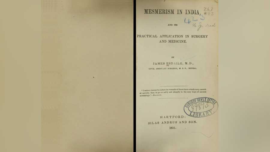 James Esdaile’s book on mesmerism, published in 1851
