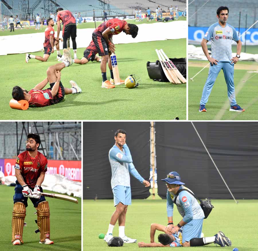 Kolkata Knight Riders (KKR) and Lucknow SuperGiants (LSG) players were seen at the nets at the Eden Gardens ahead of the KKR-LSG match. KKR have a 3% chance of making it to the playoffs. Their last league game is against LSG and a win against them (LSG) will register 14 points for KKR from 14 games. With three teams already above 14 (GT at 18 and CSK at 17 and LSG at 15) and one team (MI) on 14, KKR can at best finish 4th if other results go their way. RCB and PBKS with 12 points and two games remaining can either reach KKR’s tally of 14 or surpass them. MI with one win each will be beyond KKR’s reach. KKR would need a miracle to make it to the playoffs. They will hope for RCB and PBKS to lose both their games and MI to lose their last game. That way, KKR can sneak through given they beat LSG in their last league game. A loss against LSG in any case would mean the end of the road of the Nitish Rana-led side.