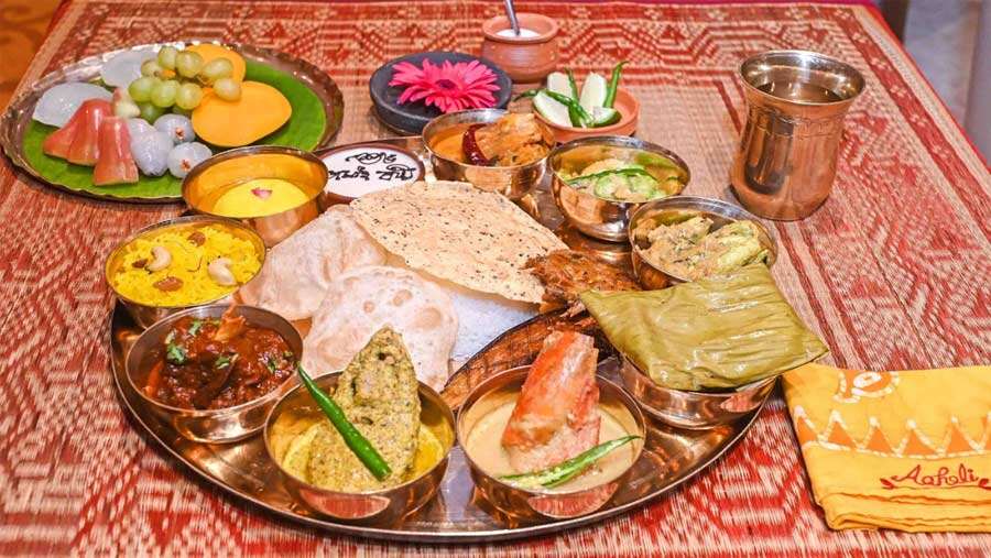 The Jamai Sasthi thali is priced at Rs 2,795 plus taxes. As Aaheli turns 30, get flat 30% off the menu till May 24 all three outlets — The Peerless Inn Kolkata, Sarat Bose Road and Axis Mall Rajarhat   