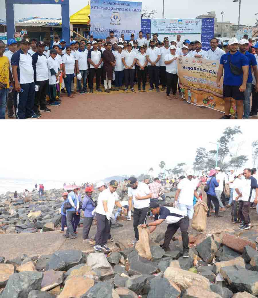 Indian Coast Guard District HQ No. 8 WB, with MoEFCC & State Govt, conducted a beach cleanup in Digha on May 21 as a part of 'Jan Bhagidari campaign'. Officers, personnel and local people joined the campaign to raise awareness about marine pollution  