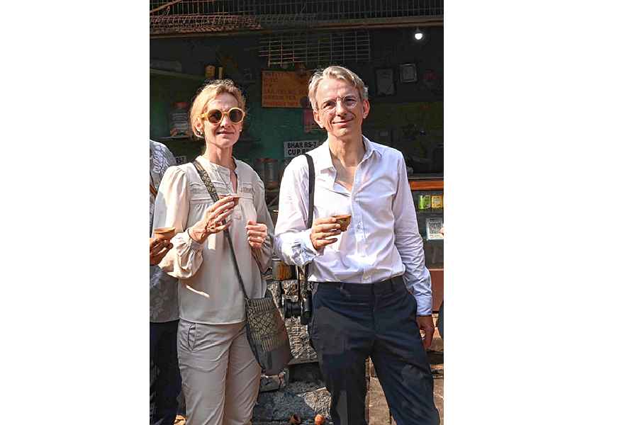 Emmanuel and Geraldine Lenain take a tea break