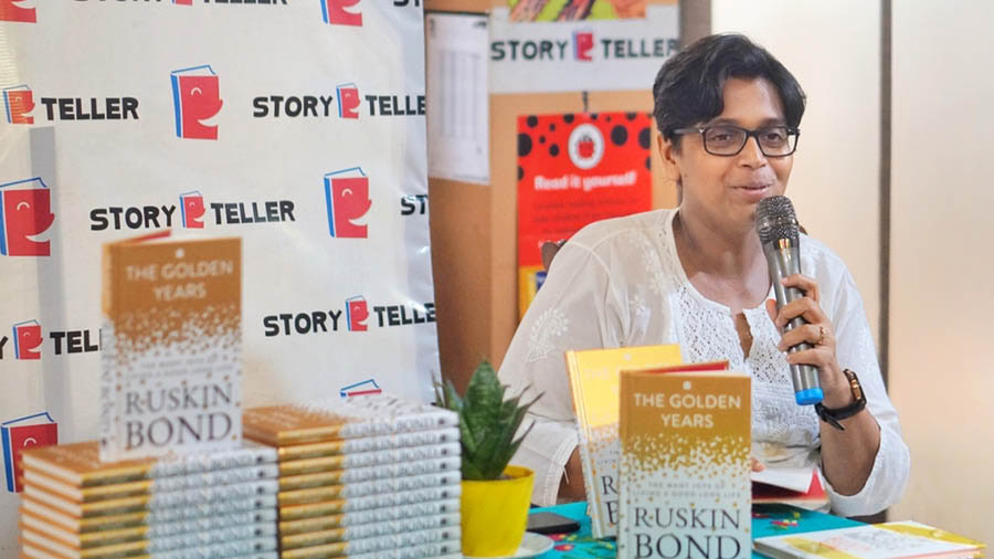Author and doctor Madhurima Vidyarthi reading out a story from Bond’s new book