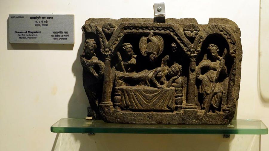 Dream of Buddha's mother Mayadevi, who dreamt of a white elephant before the Buddha's birth, in Gandhar Gallery