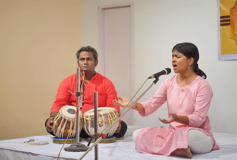 Aadya Mukherjee (right), a student of Delhi Public School from Varanasi, said she learnt classical music under the mentorship of Pandit Debashish Dey. ‘Because of academic pressure, I can’t devote more than two hours to music, but I make sure that those two hours are highly fruitful,’ she said. Aadya began her musical journey when she was three-and-a-half years old. ‘My biggest role model is my guru Pandit Ajay Chakraborty, to whom I’ve devoted my entire musical self. It is through him that I have understood the definition and essence of music,’ she explained