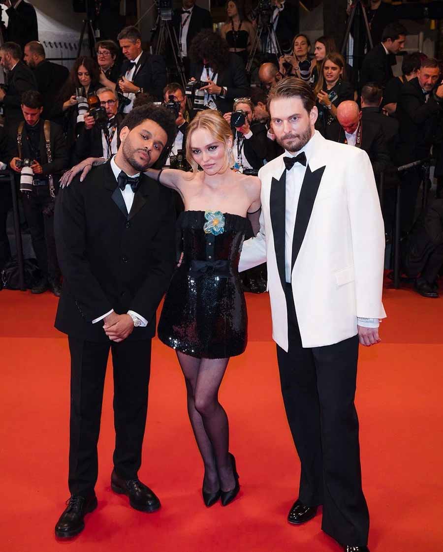 (L-R) Abel Tesfaye (formerly The Weeknd), Lily-Rose Depp and Sam Levinson attended the premiere of their upcoming show The Idol.