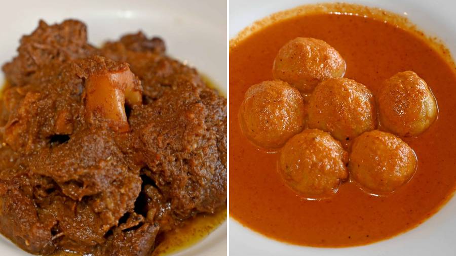 Kosha Mangsho and (right) Rajbarir Channar Kofta