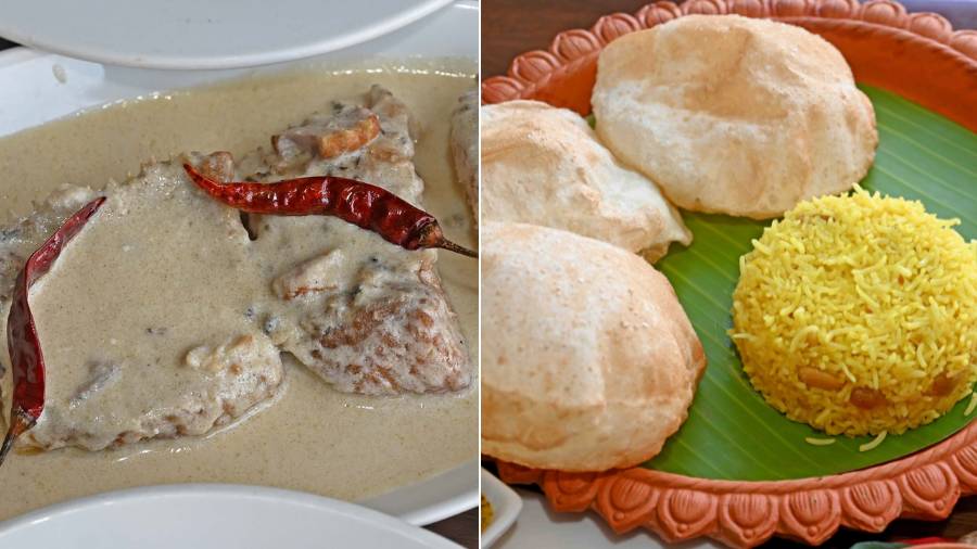 Doi Morch Katla and (right) Luchi and Basanti Pulao