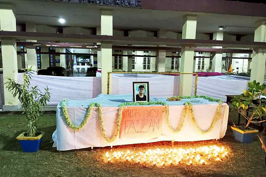 File picture of a memorial service for Faizan Ahmed at the Lala Lajpat Rai Hall of Residence in IIT Kharagpur
