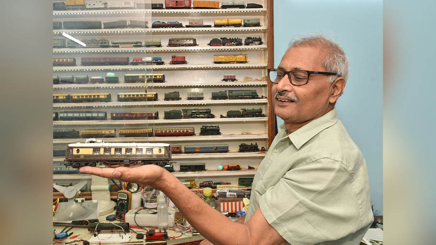 Bansal with his first toy train, which he purchased from India’s Hobby Centre