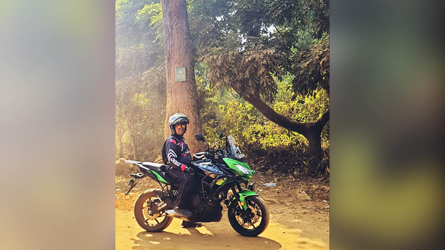 Srijit Majumder with proper riding gear and helmet