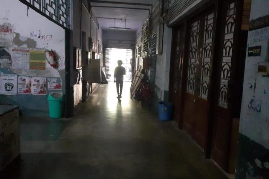 A dark corridor in JU on Thursday afternoon