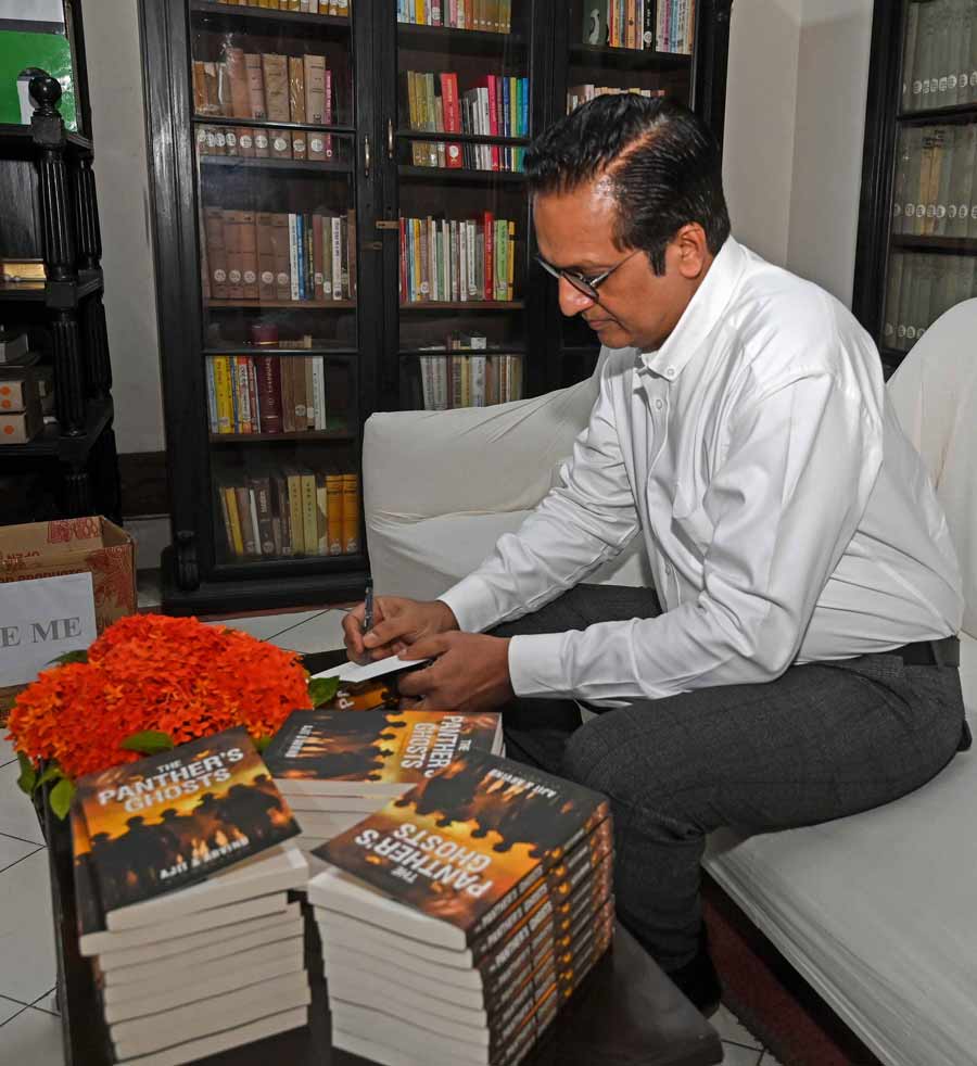 Author Ajit Menon, sitting amid a treasure trove of century-old books, signing copies of 'The Panther’s Ghosts', which is presently ranked among the 15 must-read books of 2023. As his eager readers continue to guess what the sequel to this book will be about, he said, “All I can tell you is that the other books in the series will have various other missions that are being delved into now, following the new Indian doctrine of defensive offence.”