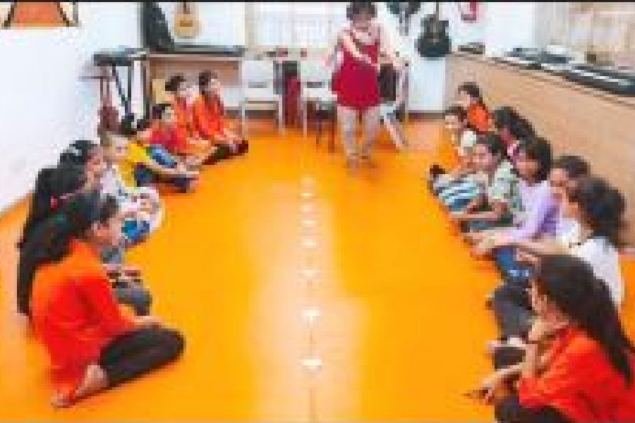 Children attend a vocal music workshop at Ek Tara Learning Centre’s summer camp