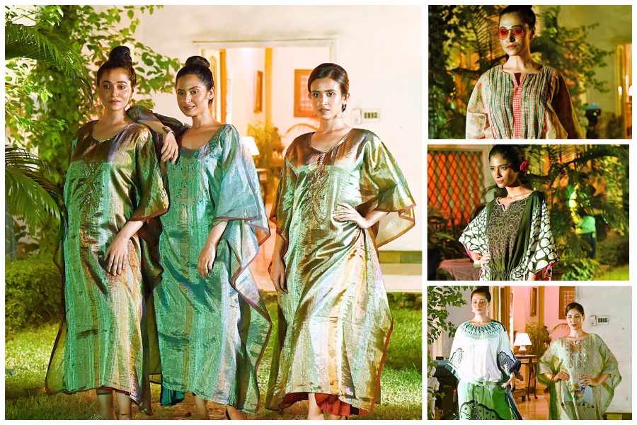 Glimpses from the show showcasing outfits from the six ranges — Darpan, Prakriti, Upal, Ananda, Alpona and Mrittika.