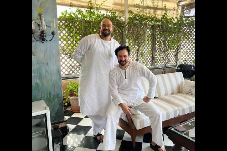 Roy Abhisek with Saif Ali Khan at his Bandra home in Mumbai on Monday
