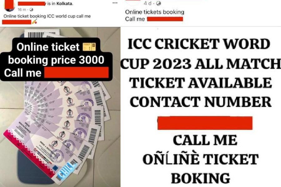 Screenshots of social media posts offering tickets for World Cup matches. Metro has blocked the names and numbers