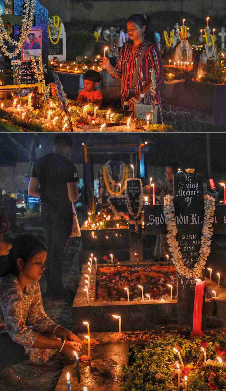 The graves at Bhowanipore cemetery let out a fragrant whiff and warm glow on Thursday evening