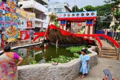 The Manasamangal Kavya boat placed in the AB Block pond