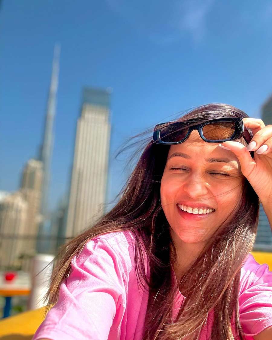 Actress-MP Mimi Chakraborty posted this picture on her social handle on Friday with the caption: ‘Bcoz its good to treat yourself sometimes 💕  Thank you for all your love for #raktabeej i am literally on top of the world with your love💕’
