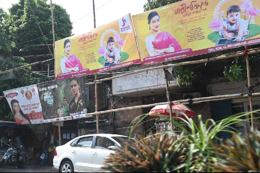 Advertisement hoardings on Sarat Bose Road on Wednesday.