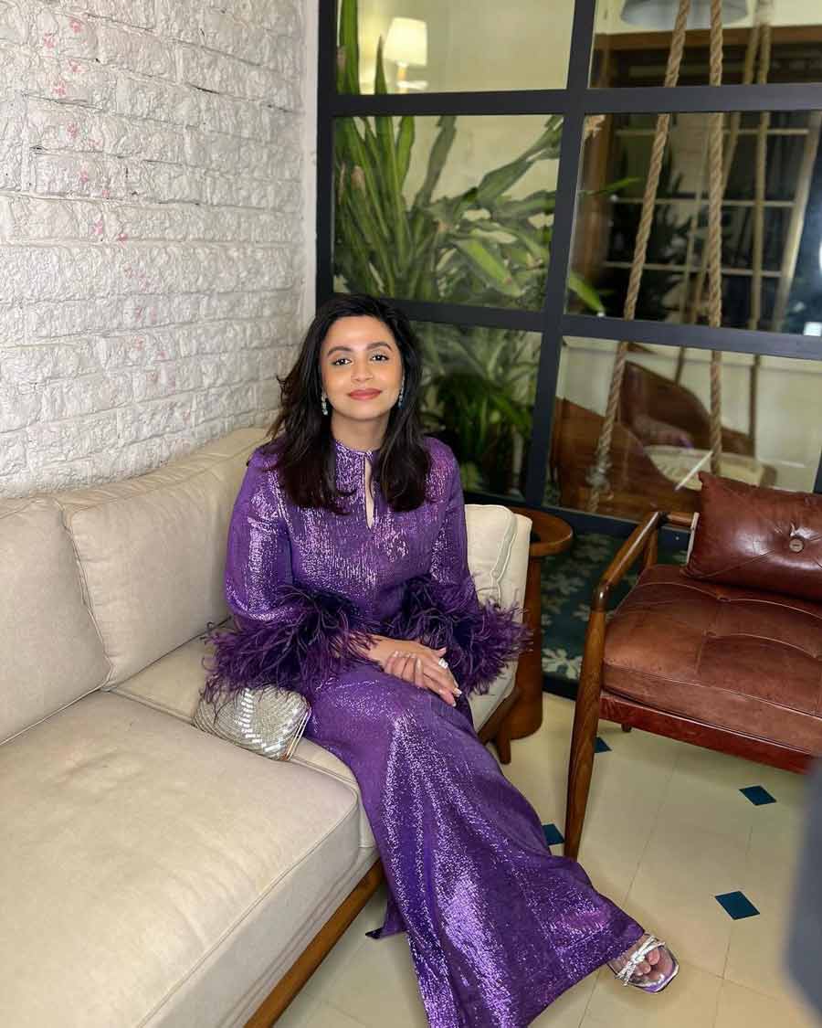 Alia's sister Shaheen Bhatt donned a purple gown for the party. “Some colour is good, more must be better,” she captioned her post.