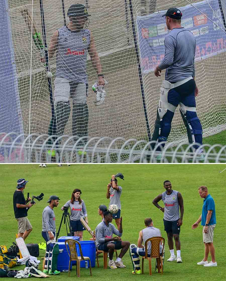 The South African squad during net practice on Saturday